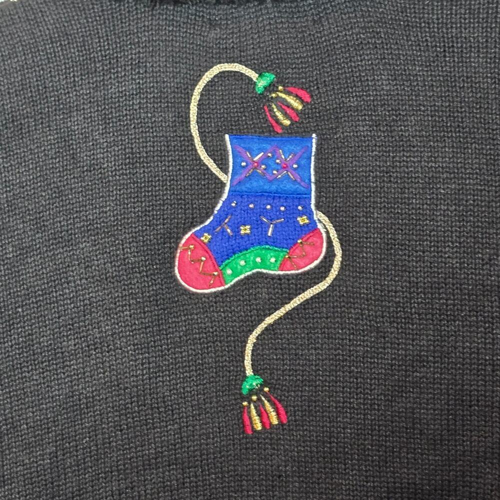 Hampshire Studio Vintage Holiday Sweater Zip Front Faux Fur Womens Size Large - Picture 9 of 13